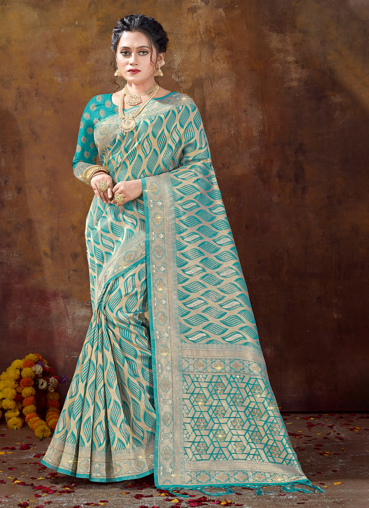 Designer Embroidered Saree | Heavy Weave Organza Partywear Saree for Women