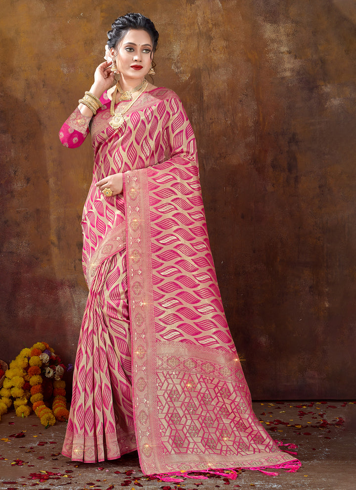 Designer Embroidered Saree | Heavy Weave Organza Partywear Saree for Women