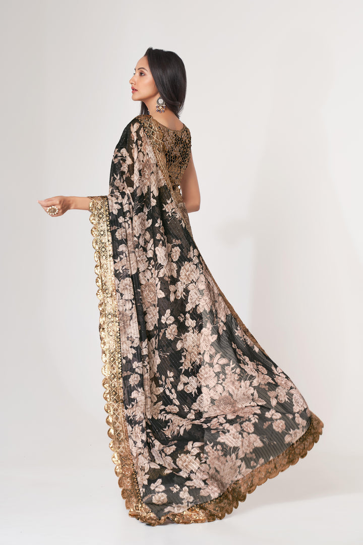 Designer Saree Organza | Digital Printed & Sequins Embroidery for Parties