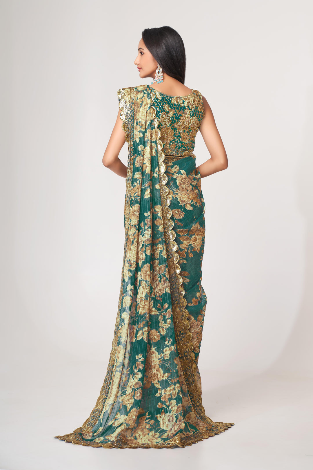 Designer Saree Organza | Digital Printed & Sequins Embroidery for Parties