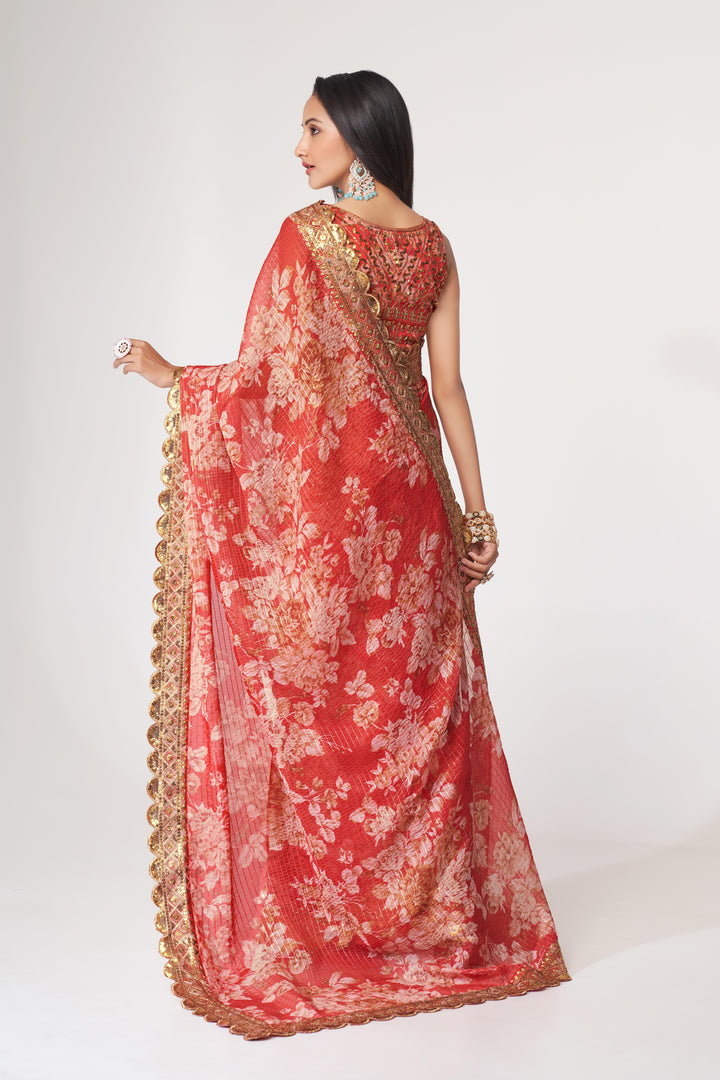 Designer Saree Organza | Digital Printed & Sequins Embroidery for Parties