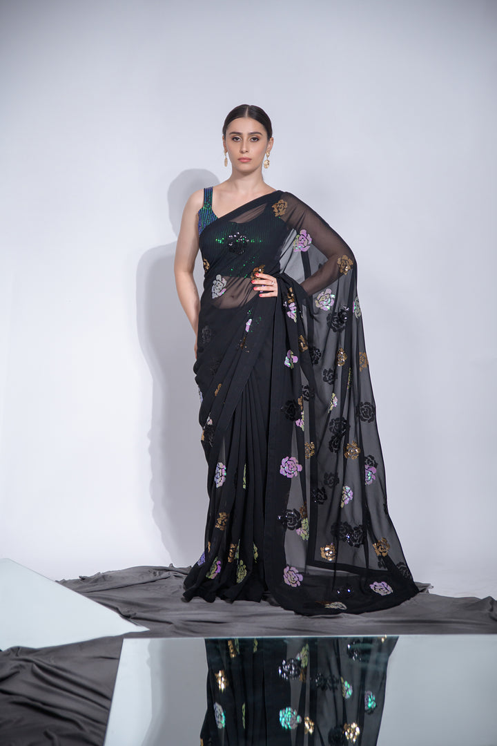 Designer Georgette Sequins Embroidered Saree | Partywear Saree for Women