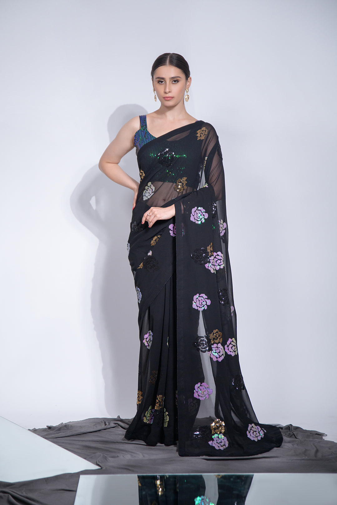 Designer Georgette Sequins Embroidered Saree | Partywear Saree for Women