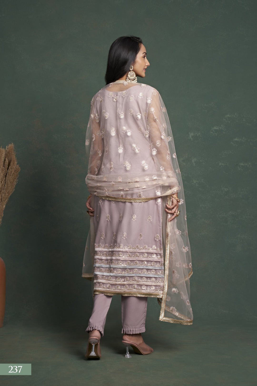 Salwar Kameez | Butterfly-Net Top | American-Crepe Bottom | Sequance-Embroidery