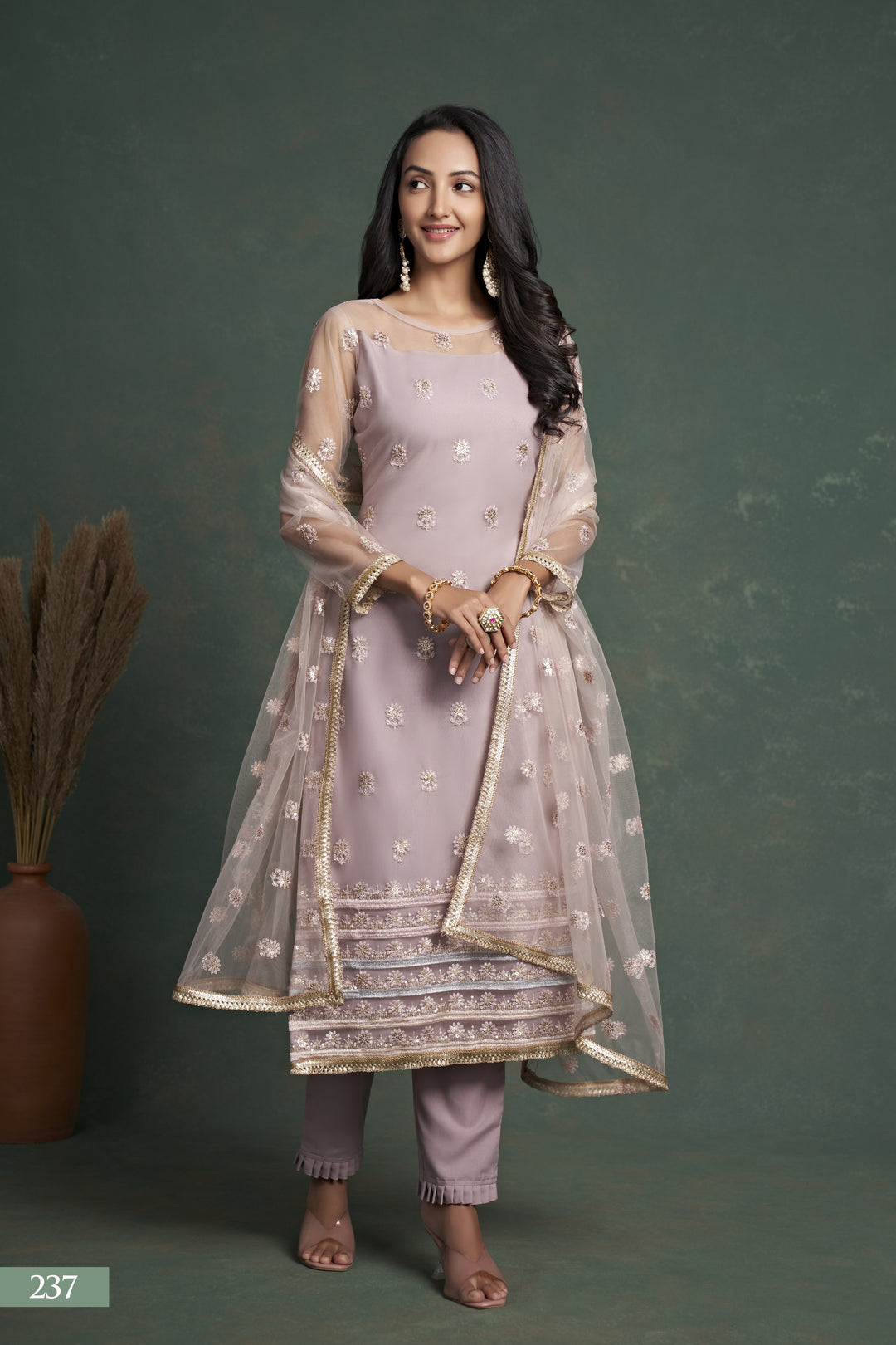 Salwar Kameez | Butterfly-Net Top | American-Crepe Bottom | Sequance-Embroidery