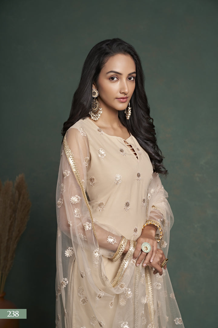 Salwar Kameez | Butterfly-Net Top | American-Crepe Bottom | Sequance-Embroidery