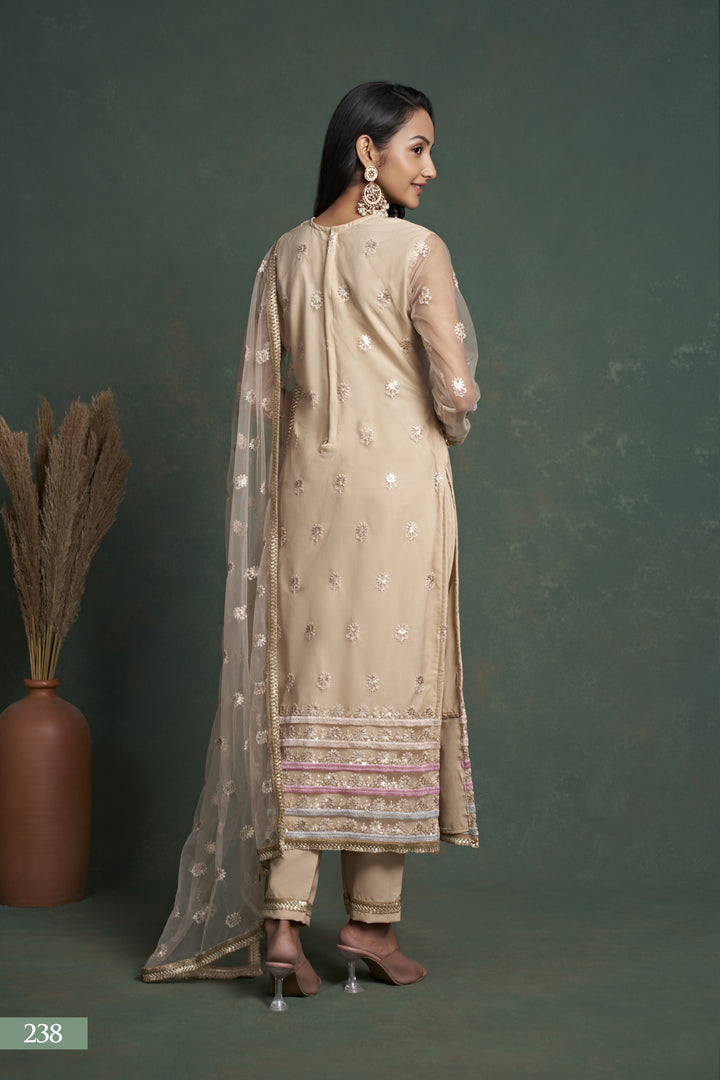 Salwar Kameez | Butterfly-Net Top | American-Crepe Bottom | Sequance-Embroidery