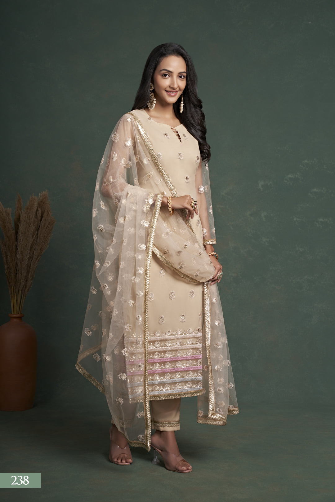 Salwar Kameez | Butterfly-Net Top | American-Crepe Bottom | Sequance-Embroidery