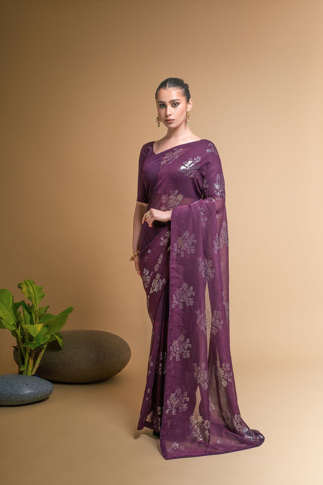 Georgette Saree With Satin Blouse Designer Sequins Embroidery | Partywear Look