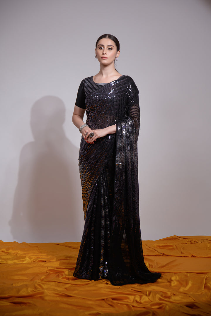 Georgette Saree | Satin Banglori Blouse Sequins Embroidery Perfect Partywear