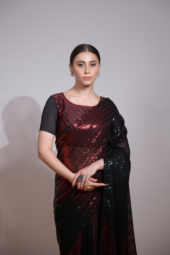 Georgette Saree | Satin Banglori Blouse Sequins Embroidery Perfect Partywear