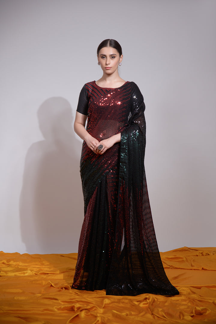 Georgette Saree | Satin Banglori Blouse Sequins Embroidery Perfect Partywear