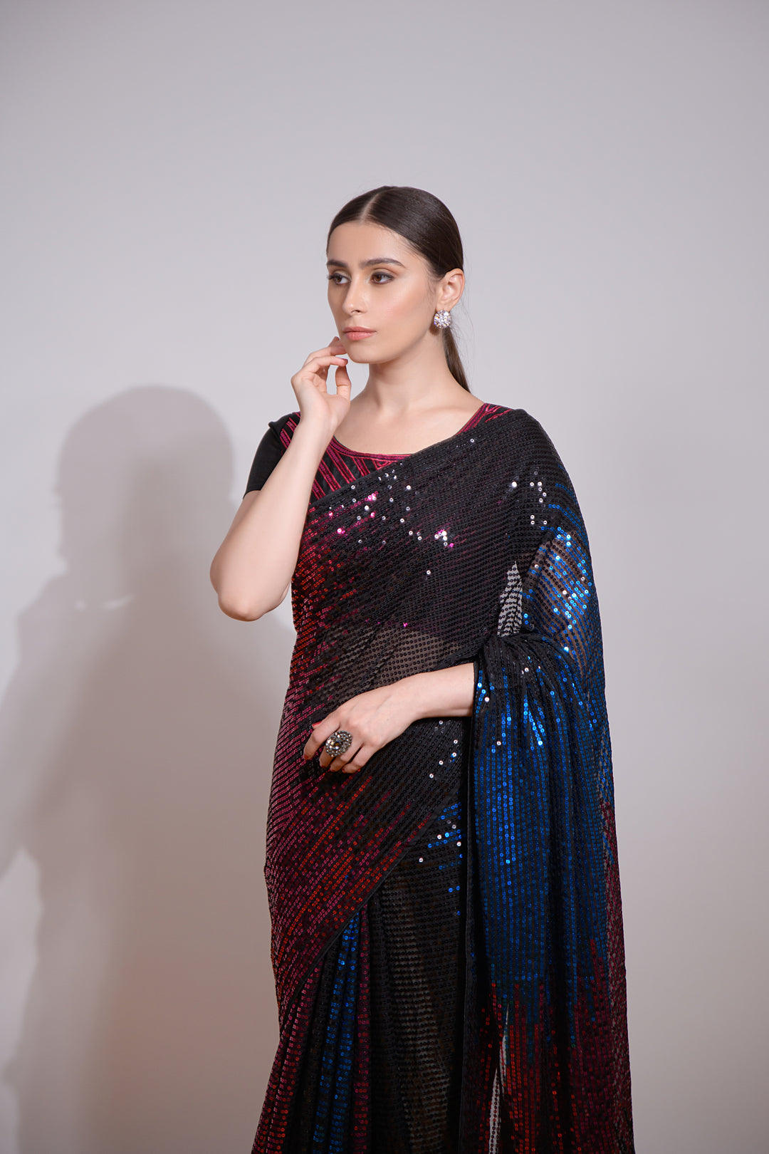 Georgette Saree | Satin Banglori Blouse Sequins Embroidery Perfect Partywear