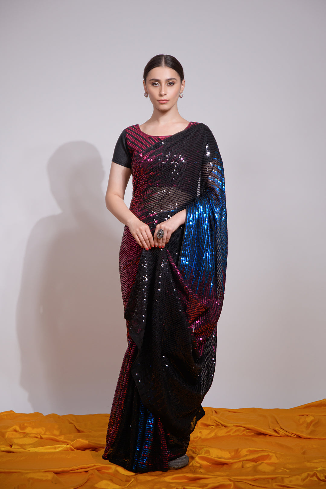 Georgette Saree | Satin Banglori Blouse Sequins Embroidery Perfect Partywear