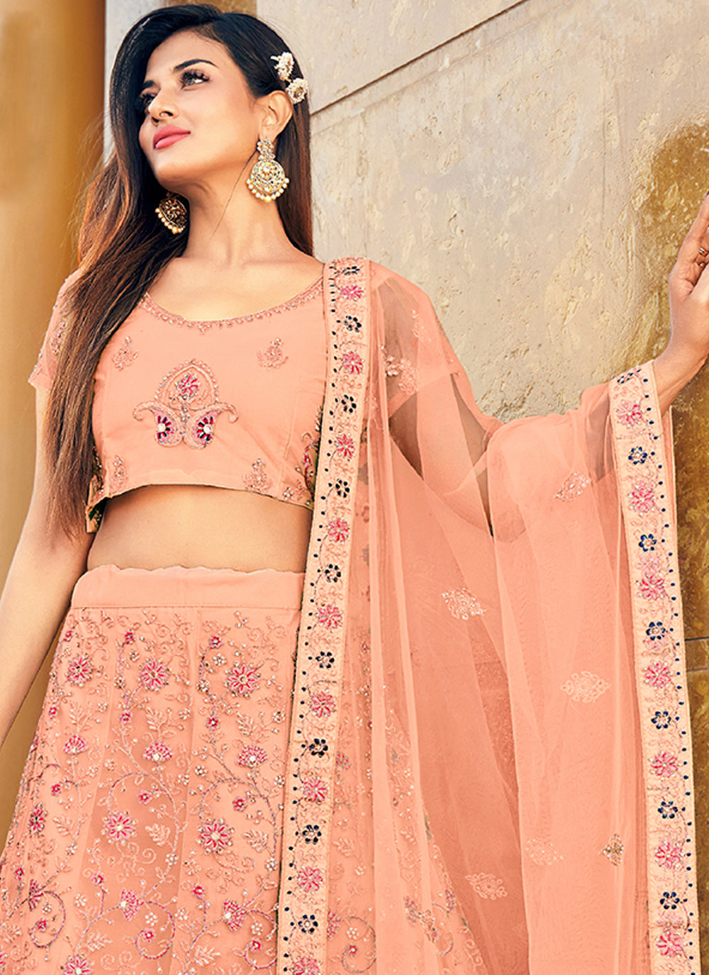 Resham & Mirror Embroidery Soft-Net Lehenga | Perfect for Weddings & Parties