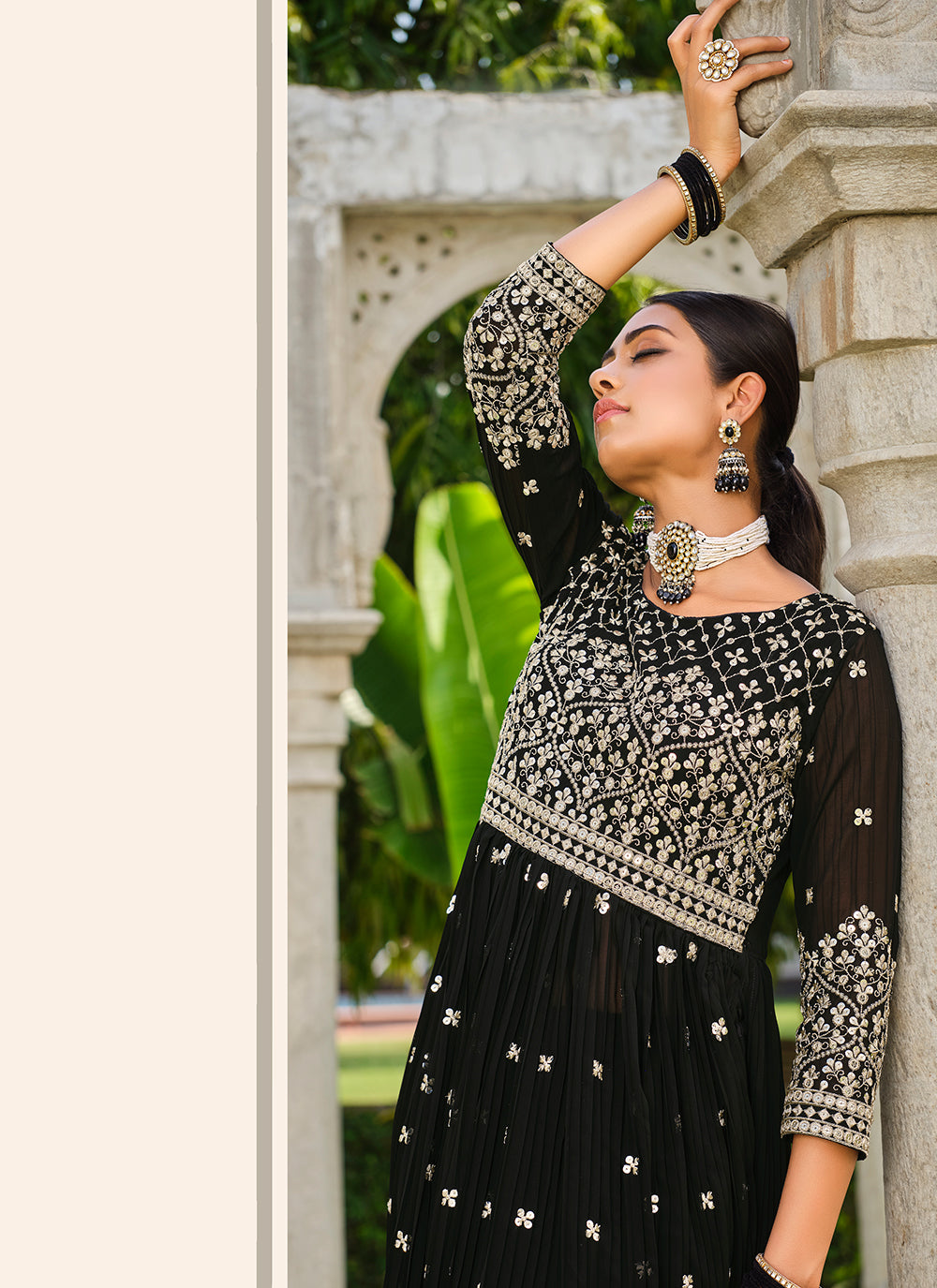 Faux-Georgette Palazzo Set | Crushed Sequins Embroidery | Traditional Wear