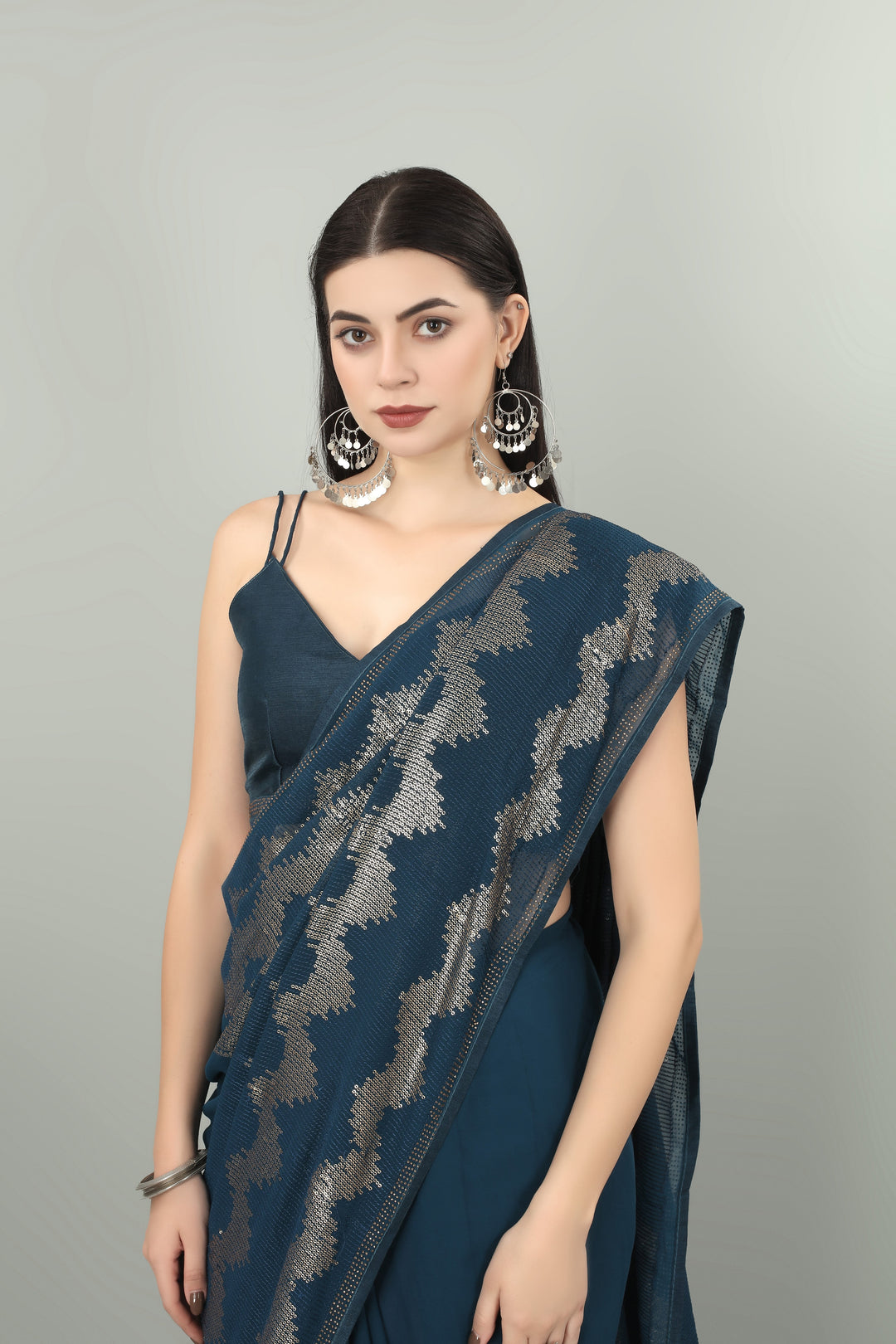 Georgette Saree with Sequins & Swarovski Embroidery | Perfect for Parties & Weddings