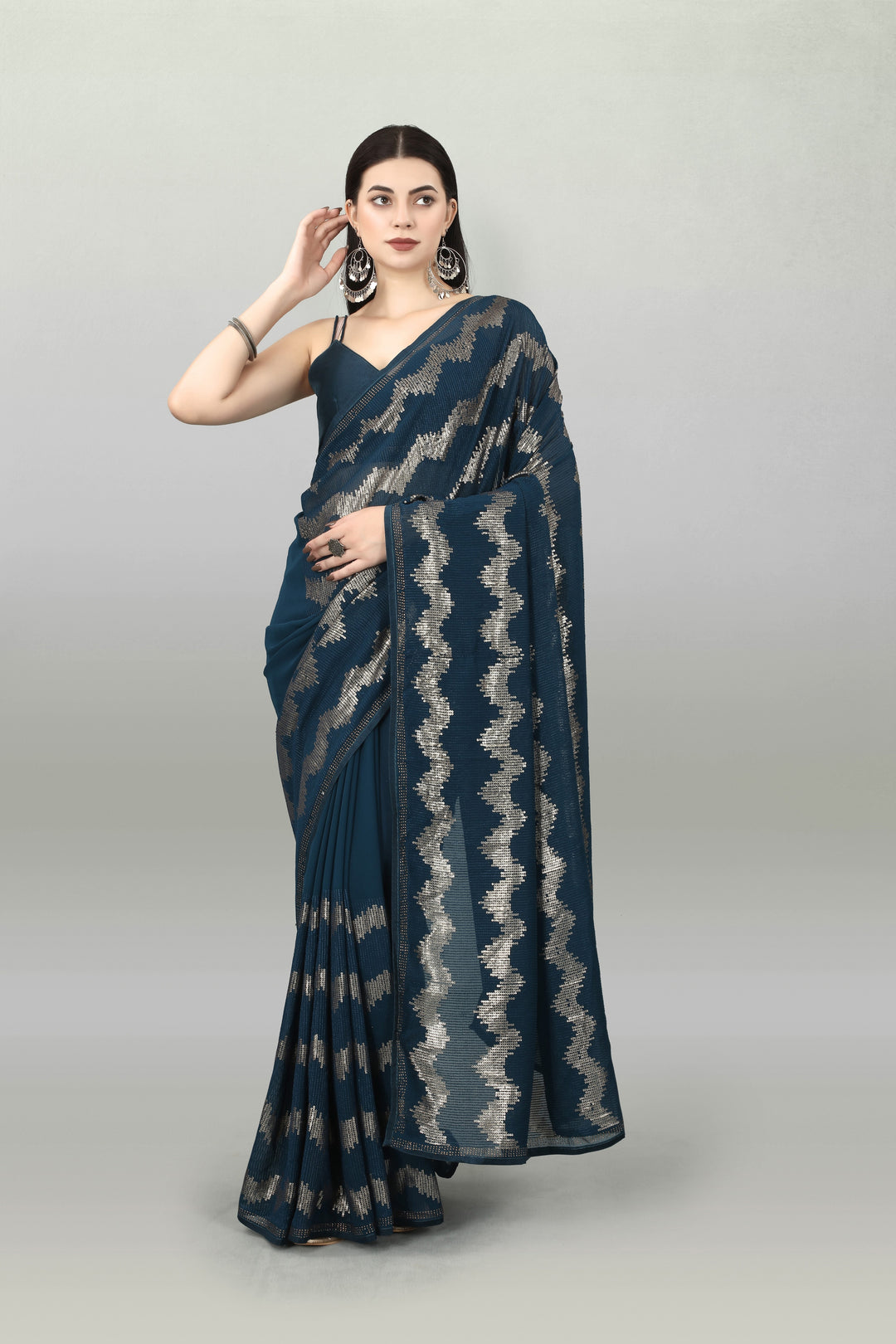 Georgette Saree with Sequins & Swarovski Embroidery | Perfect for Parties & Weddings