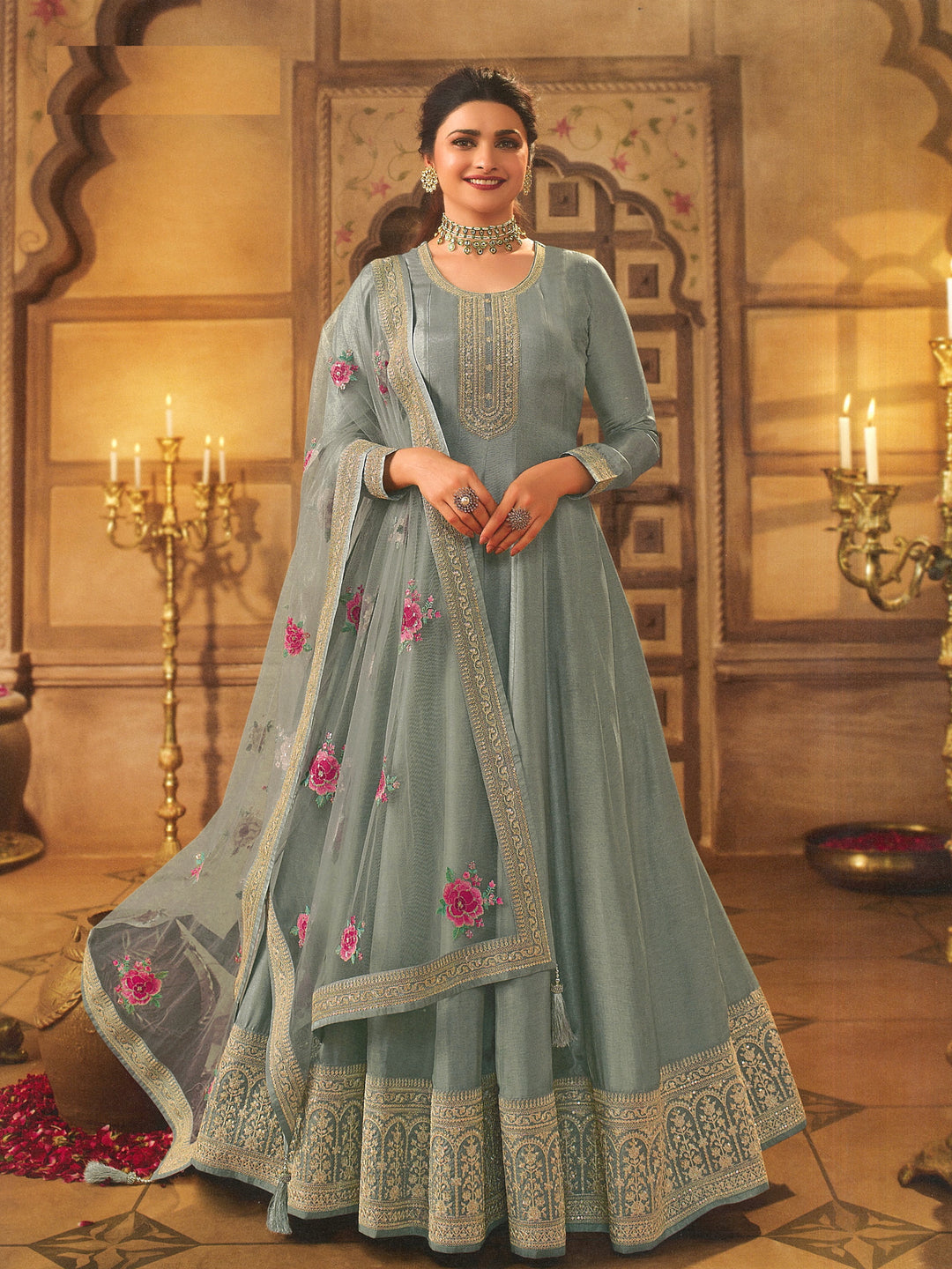 Elegant Anarkali Dress | Dola-Silk & Santoon | Sequined Embroidery | Party Wear