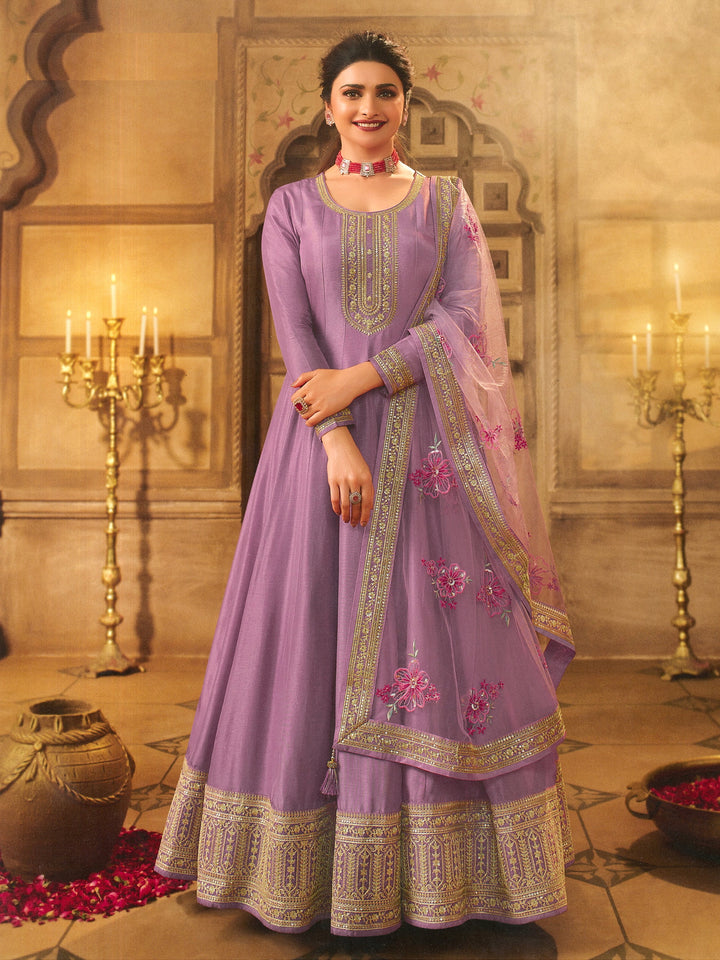 Elegant Anarkali Dress | Dola-Silk & Santoon | Sequined Embroidery | Party Wear