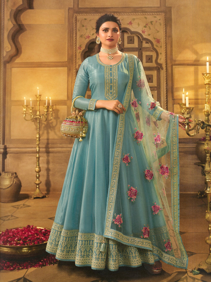 Elegant Anarkali Dress | Dola-Silk & Santoon | Sequined Embroidery | Party Wear