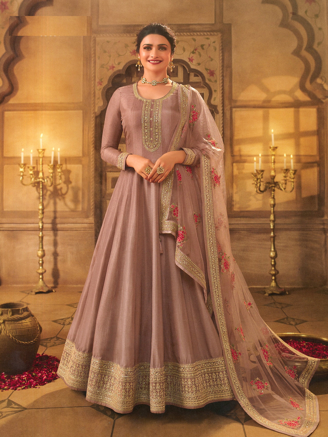 Elegant Anarkali Dress | Dola-Silk & Santoon | Sequined Embroidery | Party Wear