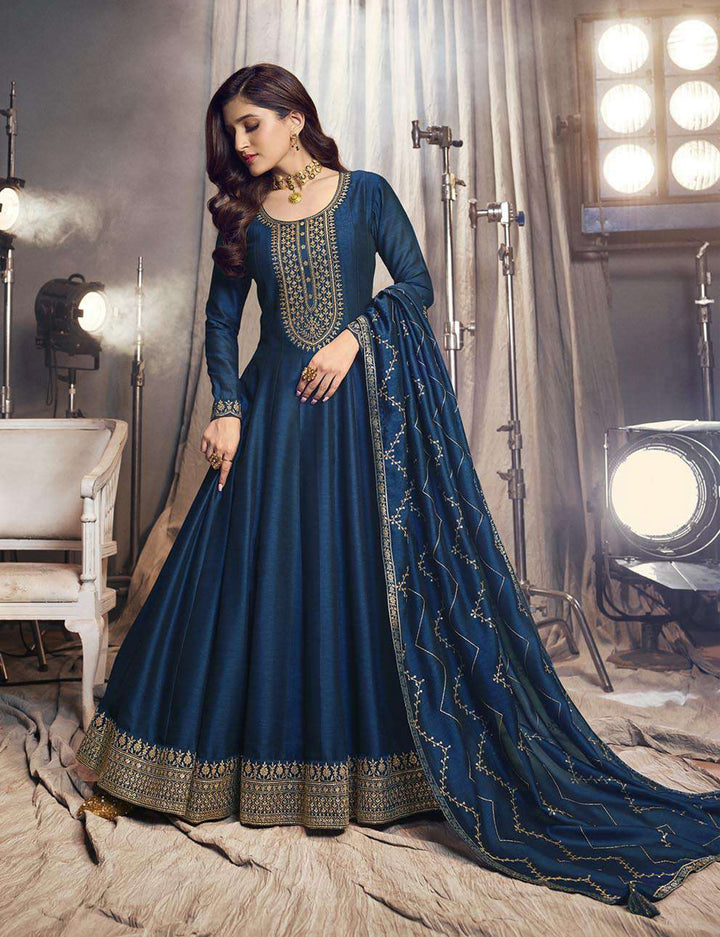 Designer Embroidered Anarkali | Art-Silk and Santoon | Full-Sleeve Elegance | Traditional Wedding Wear