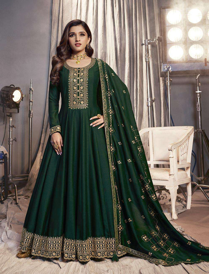 Designer Embroidered Anarkali | Art-Silk Top | Santoon Bottom | Full Sleeve