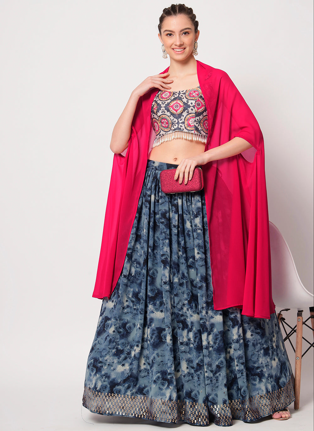 Chinon Silk Lehenga with Printed Sequins & Embroidery | Wedding & Party Wear