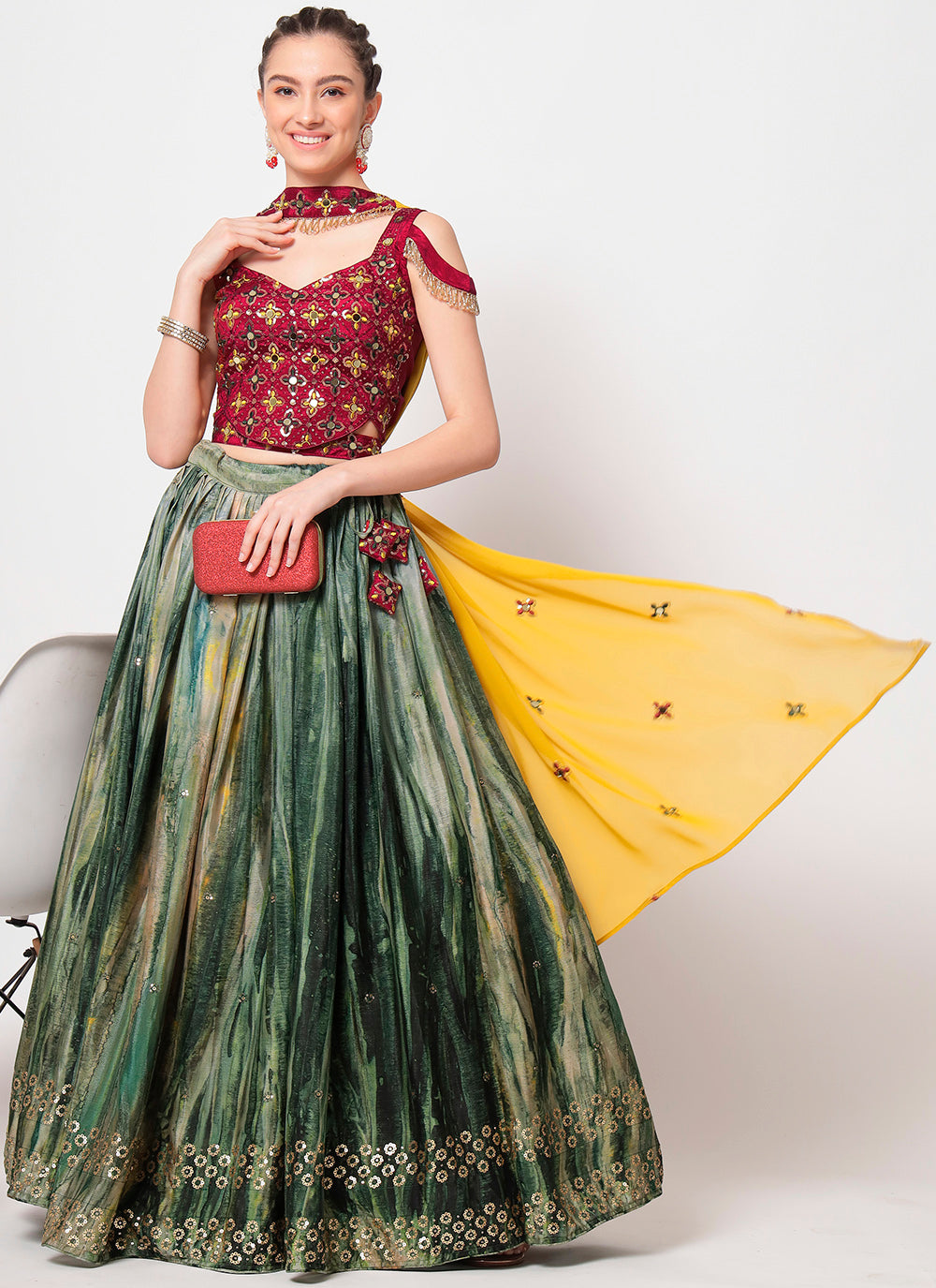 Elegant Printed Georgette Lehenga with Sequins & Embroidery | Bridal Wear