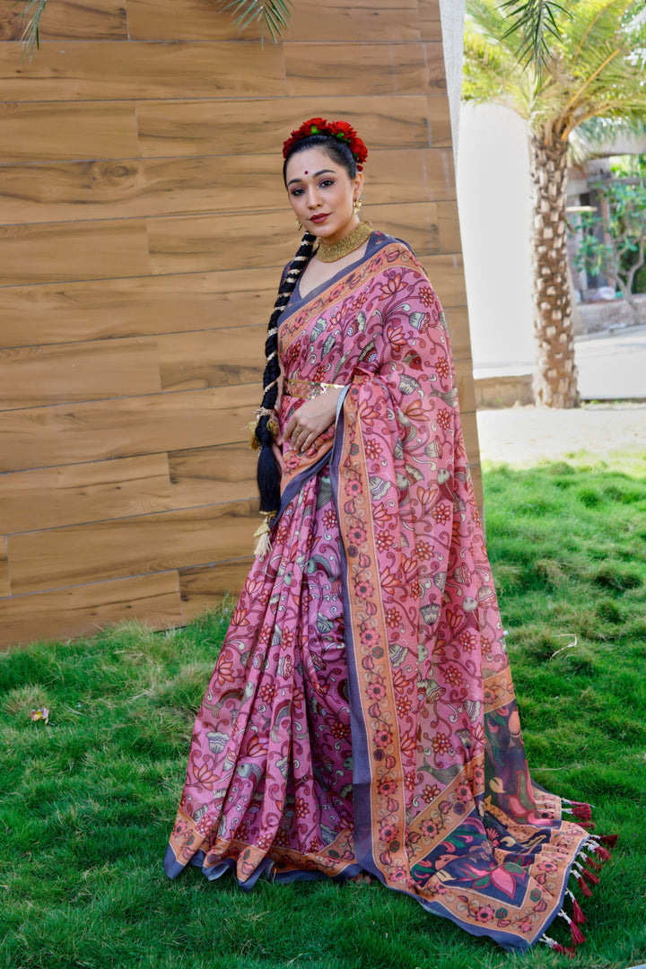 Kalamkari Cotton Saree | Digital Printed for Special Events & Festivities