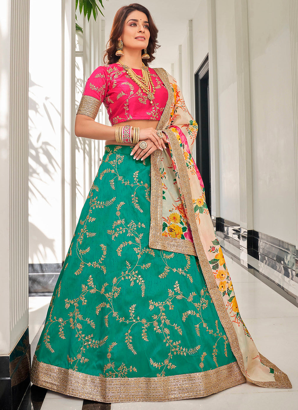 Designer Art Silk Lehenga | Elegant Thread & Sequence Embroidery for Weddings