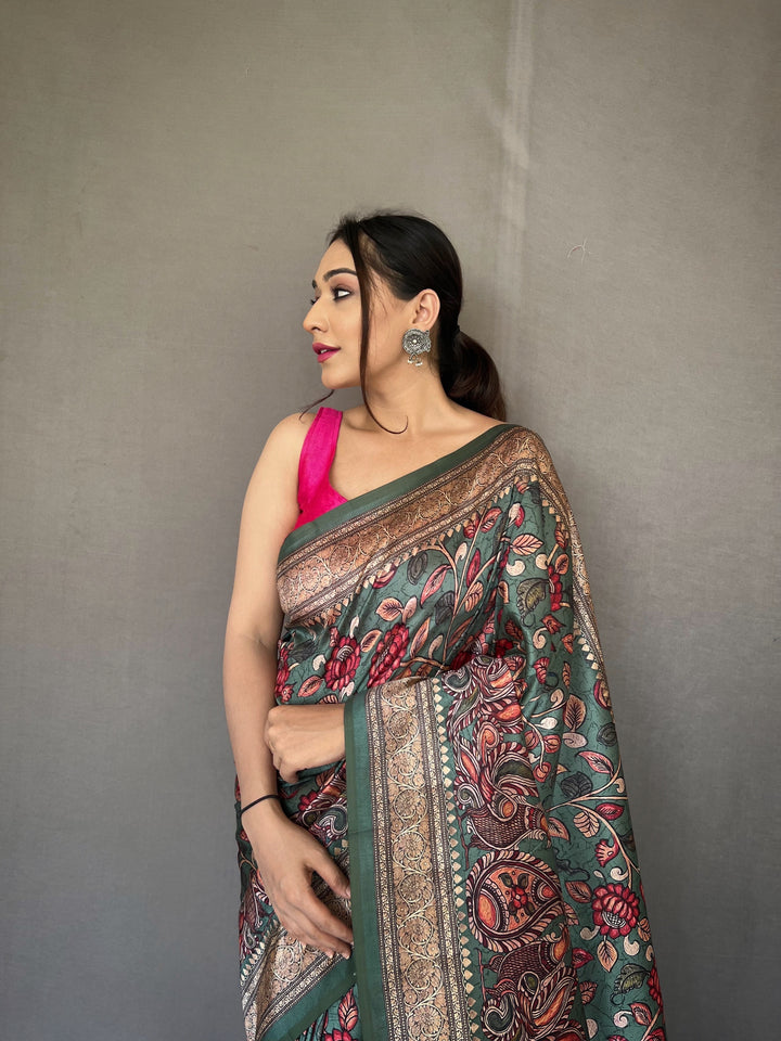 Elegant Kalamkari Soft-Silk Saree | Perfect for Weddings & Festivities