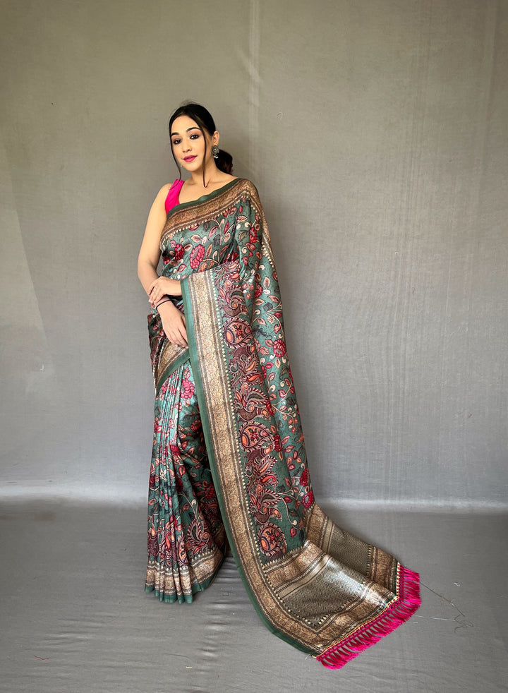 Elegant Kalamkari Soft-Silk Saree | Perfect for Weddings & Festivities