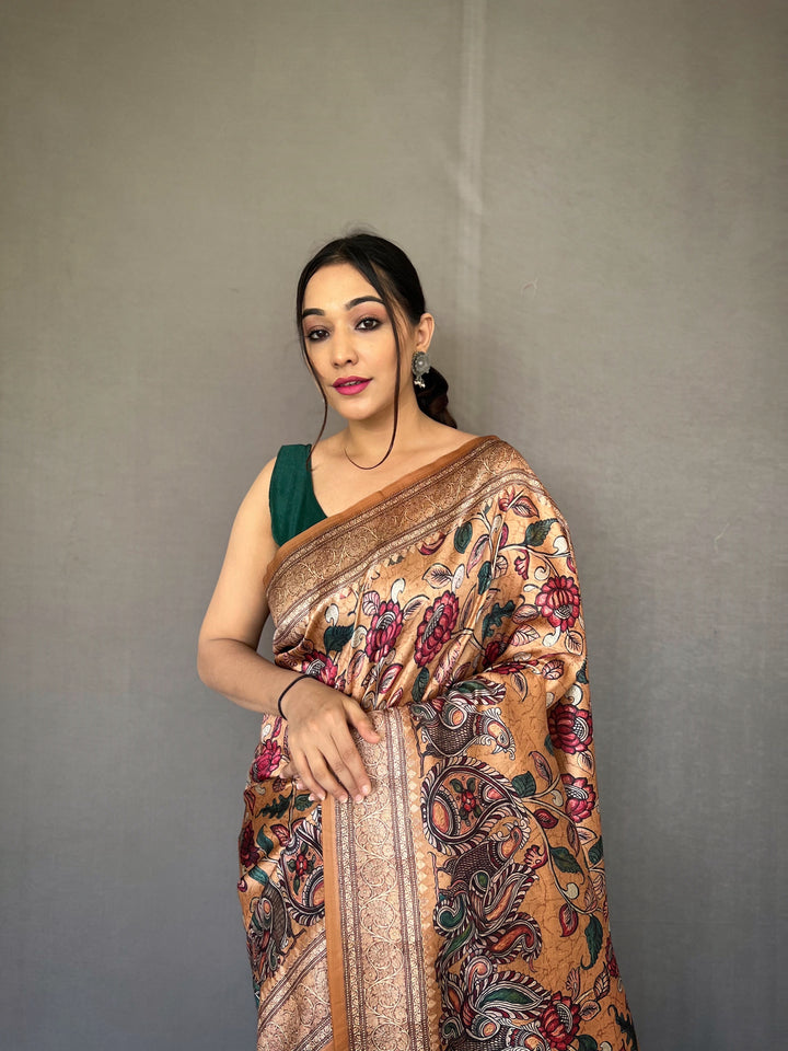 Elegant Kalamkari Soft-Silk Saree | Perfect for Weddings & Festivities