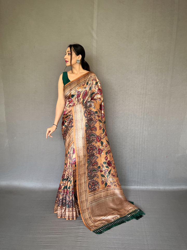 Elegant Kalamkari Soft-Silk Saree | Perfect for Weddings & Festivities