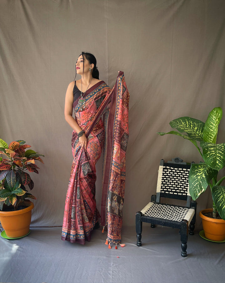 Kalamkari Cotton Saree | Traditional Printed Fabric for Special Events