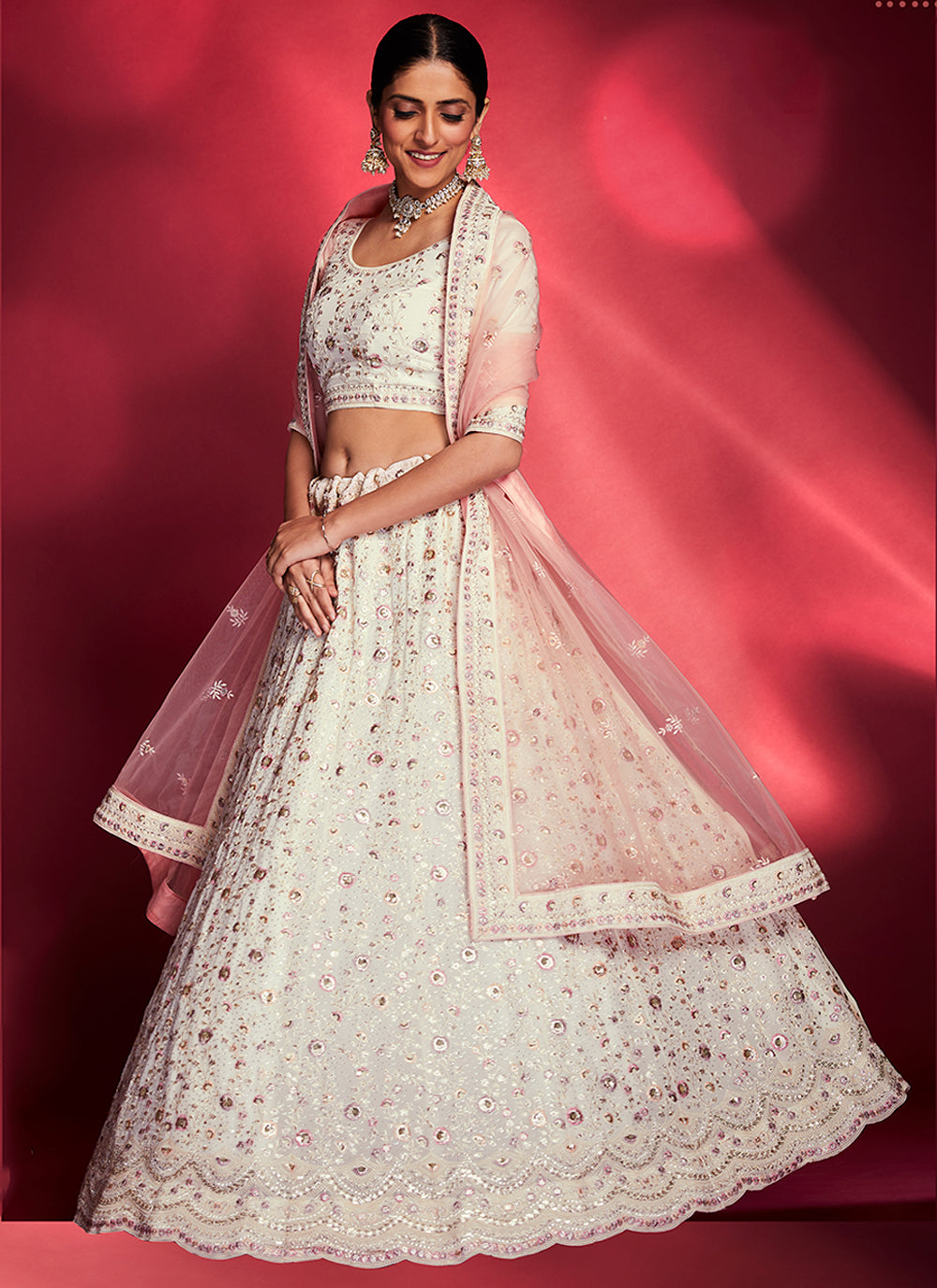 Georgette Lehenga with Thread & Swarovski Embroidery | Perfect for Weddings