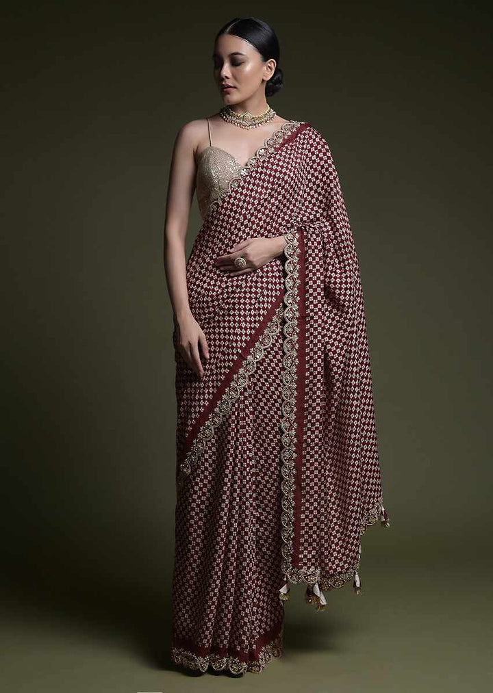 Designer Printed Chinon Saree with Art-Silk Blouse | Perfect for Weddings & Festivals