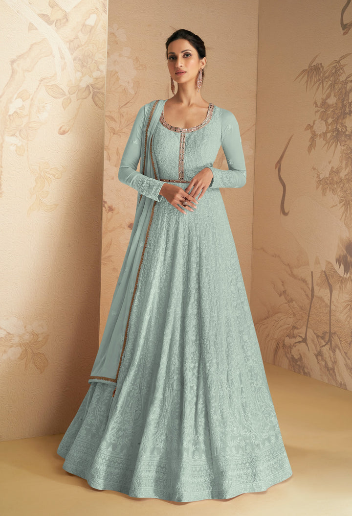 Sky Blue  Faux Georgette Salwar kameez | Festive Elegance