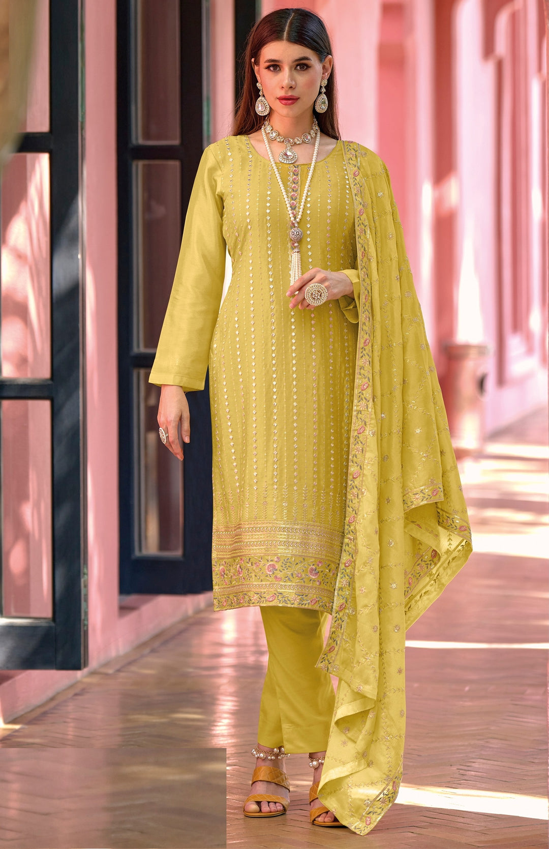 Floral-Printed Georgette Salwar Kameez | Three-Quarter Sleeve | Party Wear | Wedding Attire