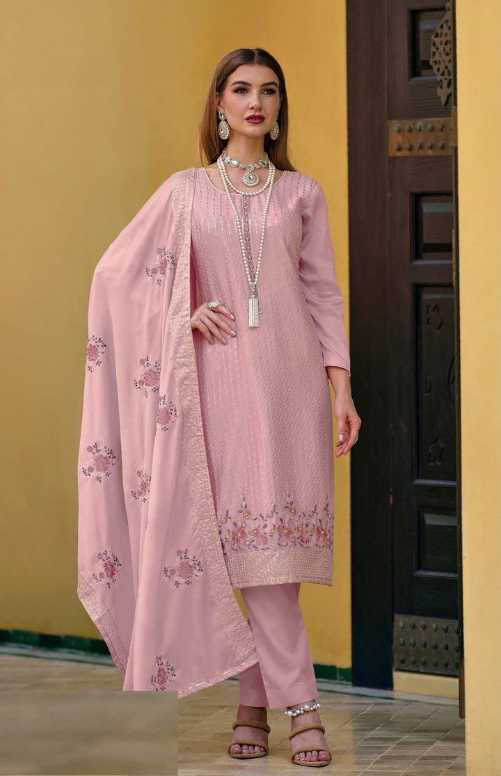 Floral-Printed Georgette Salwar Kameez | Sequins Three-Quarter Sleeve | Traditional Wedding and Party Wear