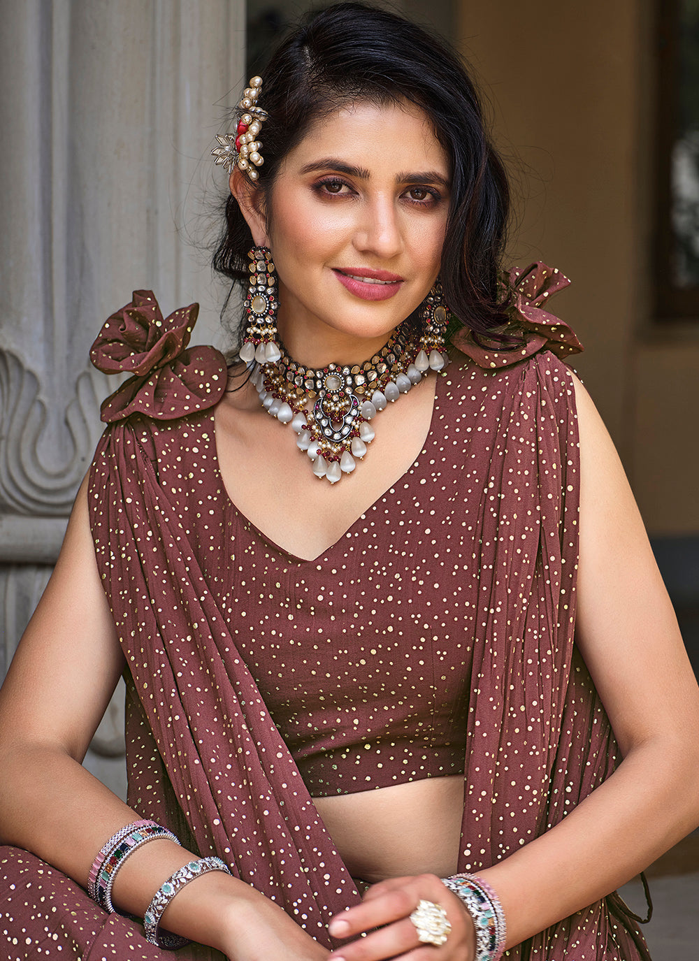 Beautiful Brown Georgette Lehenga with Brown Dupatta | An Exclusive Designer Masterpiece