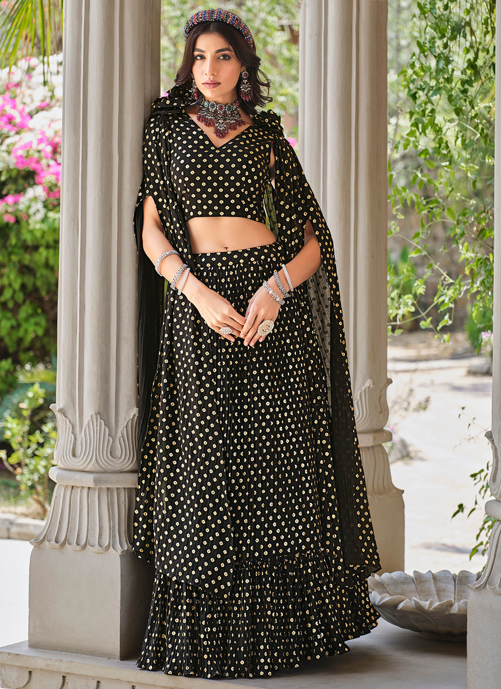 Elegant Black Georgette Lehenga with Black Dupatta | Perfect for Weddings and Celebrations