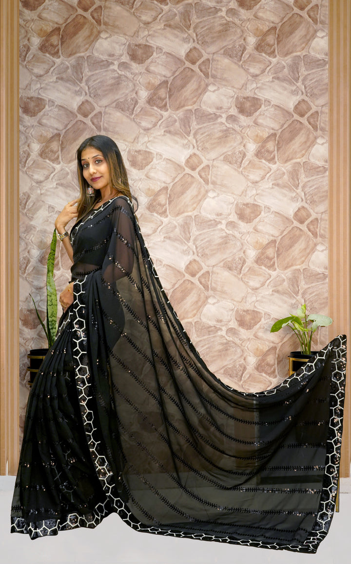 Designer Georgette Saree with Sequined Embroidery | Elegant Wedding Attire