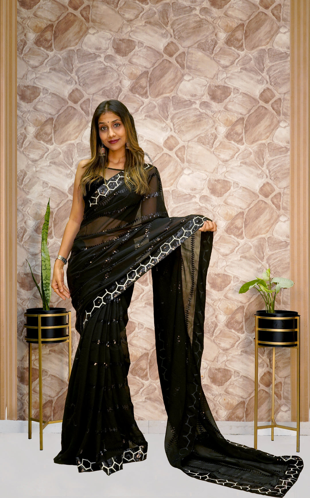 Designer Georgette Saree with Sequined Embroidery | Elegant Wedding Attire