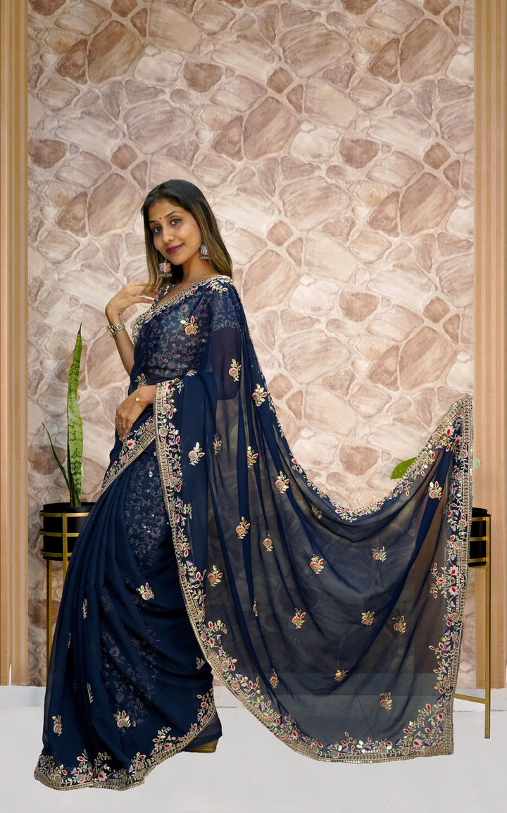 Designer Georgette Saree with Sequins & Embroidery | Special Event Elegance