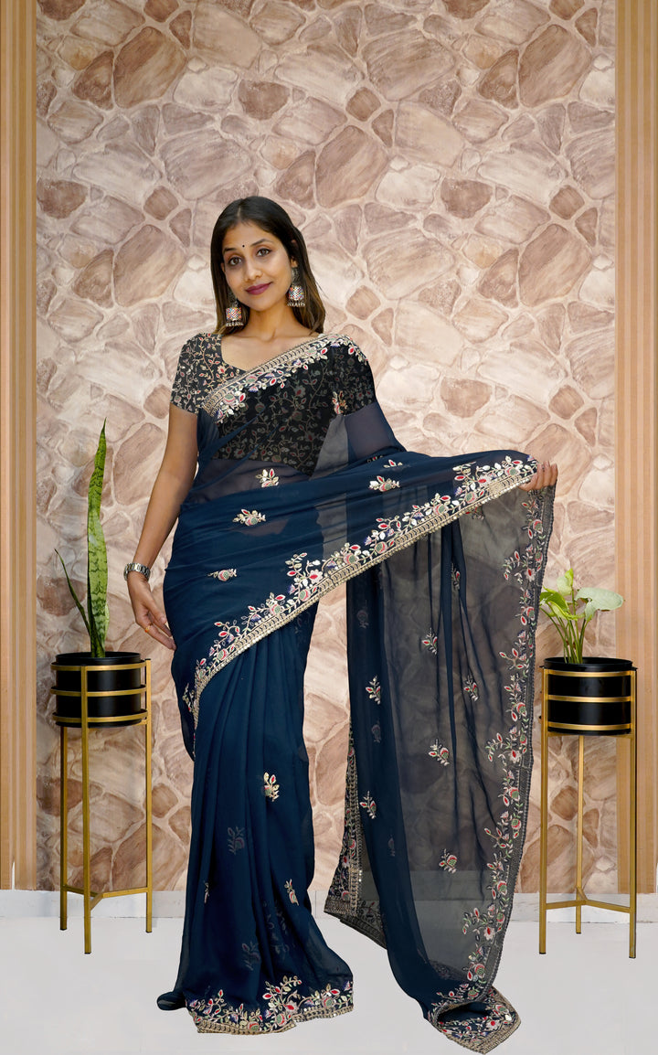 Designer Georgette Saree with Sequins & Embroidery | Special Event Elegance