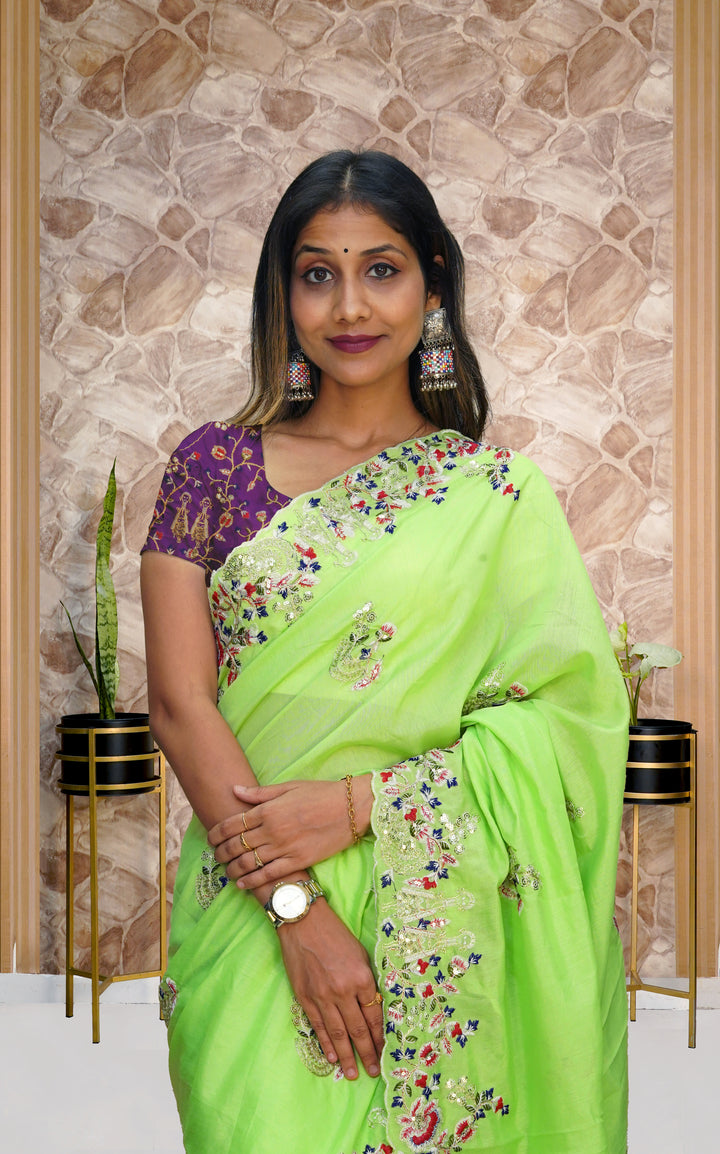 Designer Vichitra Silk Saree with Mono Silk Blouse | Embroidered for Special Events