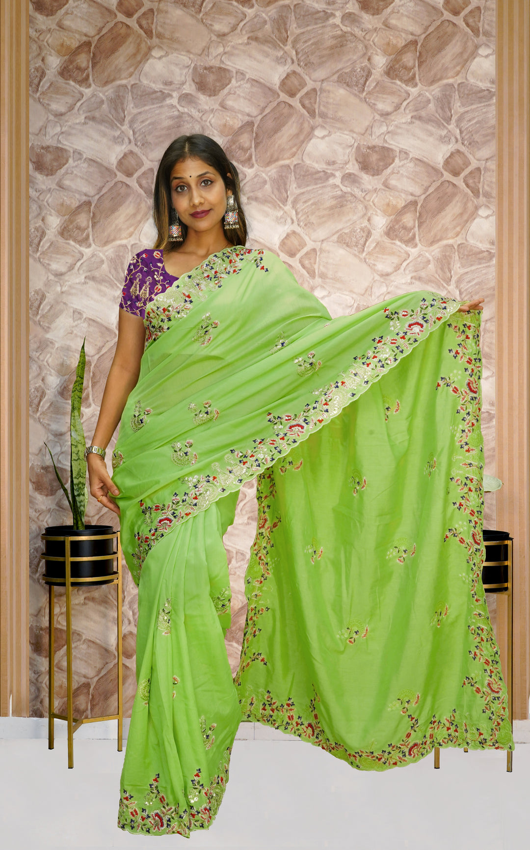 Designer Vichitra Silk Saree with Mono Silk Blouse | Embroidered for Special Events